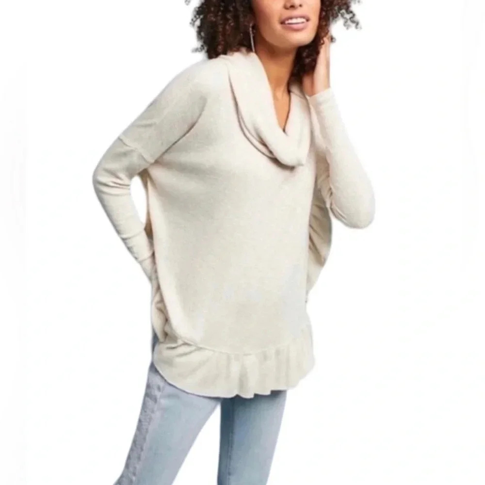Anthropologie Postmark Orley Cowl Neck Ruffle Metallic Knit Sweater